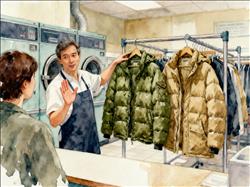 水彩画:洗衣店老板建议:羽绒服别买军绿色卡其色