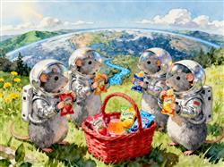 水彩画:4只太空鼠回地球已吃上果冻