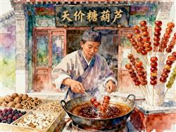 水彩画:98元一串的糖葫芦究竟怎么火的？