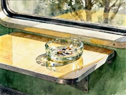 水彩画:绿皮火车上的烟灰缸该撤了