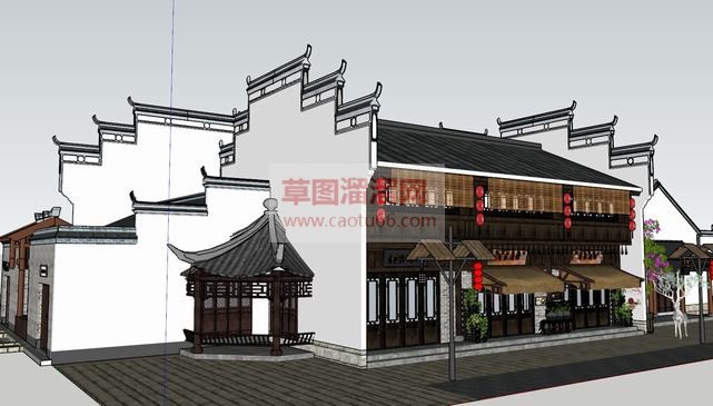 中式建筑酒馆SU模型分享作者是【麦田里的守望者】