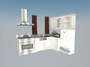 欧式厨房橱柜抽油烟机SU模型