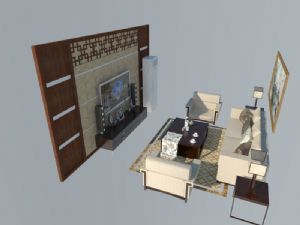 中式客厅电视背景墙立式空调SU模型