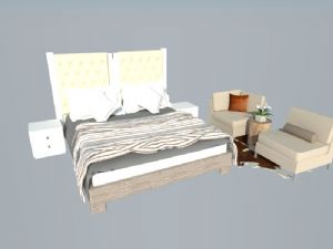 床铺床头柜组合SU模型