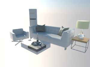 沙发茶几立式空调SU模型