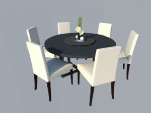 6人座餐桌椅圆桌SU模型