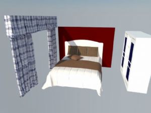 卧室窗帘床铺SU模型