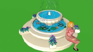 喷泉水池小景SU模型