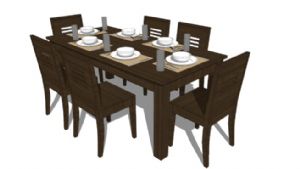 木质餐桌椅餐SU模型