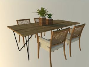 画木质餐桌椅SU模型