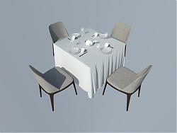 4人座方桌餐桌椅SU模型