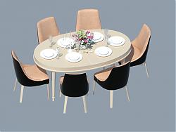 欧式椭圆形餐桌椅SU模型