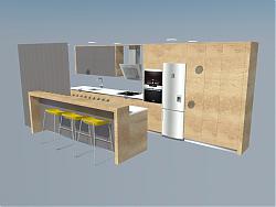 木制厨房吧台SU模型