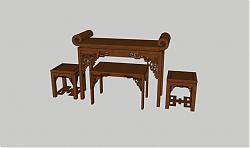 中式桌椅供桌SU模型