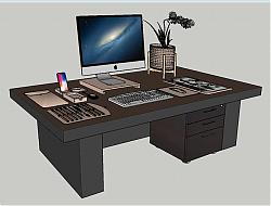办公桌电脑花盆SU模型