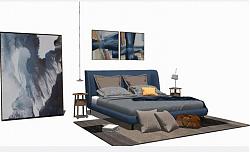 床铺-双人床-地毯-床头柜su模型库素材