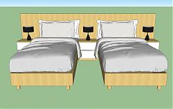 酒店标准双人床SU模型