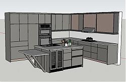 厨房橱柜岛水台SU模型