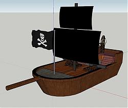 海盗船和海盗船长人物su模型库免费素材