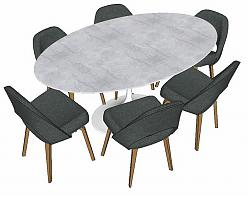 椭圆形餐桌椅家具SU模型