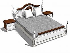 实木床铺床头柜SU模型