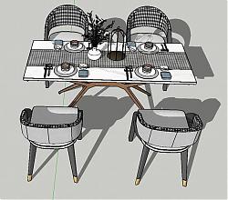 4人座餐桌椅家具SU模型