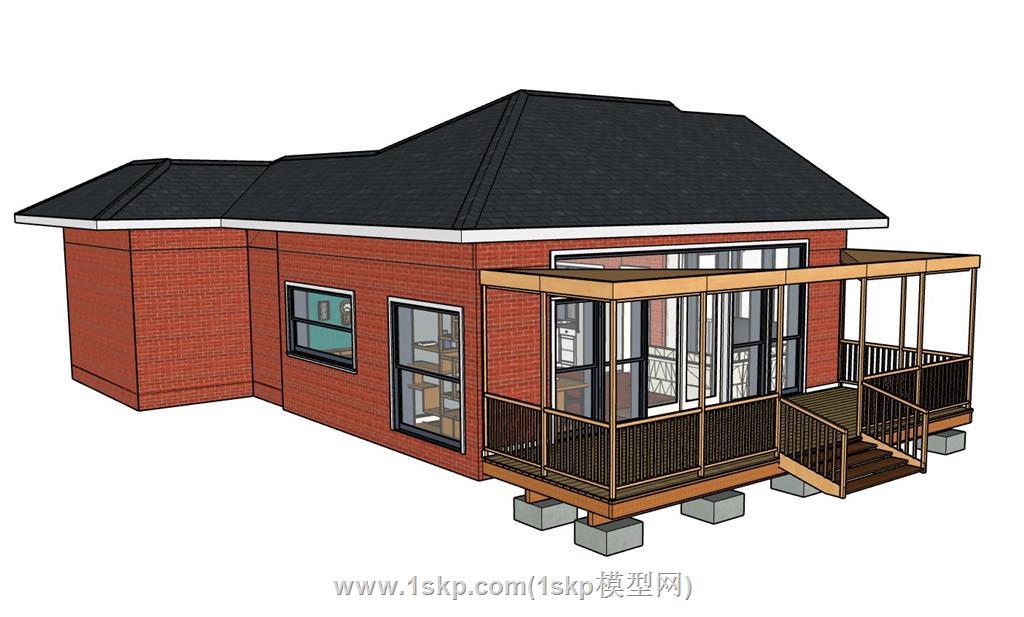 欧式红砖平房住宅sketchup模型库免费下载(ID93689)文件大小是3.15M
