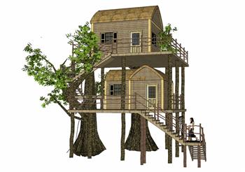 两层树屋住宅景观屋su模型库