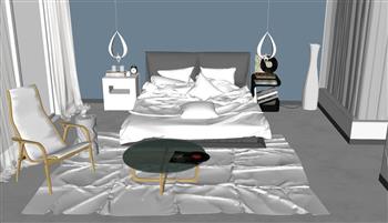 北欧卧室床铺房间su模型(ID29358)