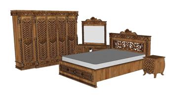 美式古典床铺SU模型