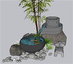 中式景观庭院流水小品SU模型(ID35516)