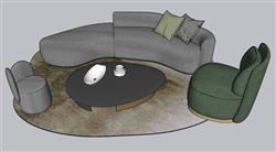 半弧形沙发茶几草图模型(ID40142)