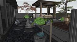 新中式庭院枯山水景观su模型(ID89523)