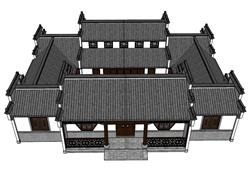 中式合院建筑su模型(ID89735)