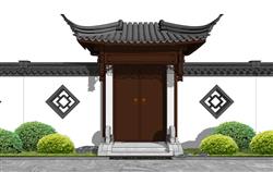 中式院门入户门围墙su模型(ID90743)
