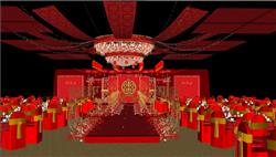 中式婚礼婚庆舞台布置SU下载(ID91802)