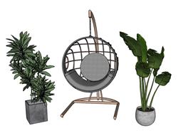 吊椅和盆栽su模型(ID92643)