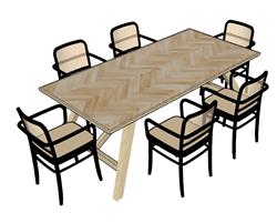 6人座餐桌椅su模型(ID92798)