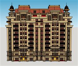 欧式风格高层住宅建筑skp模型(ID93310)
