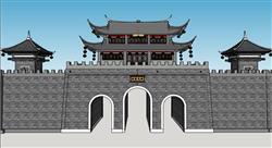 中式城门城楼古建筑sketchup建筑模型