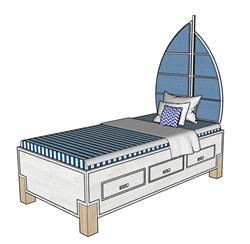 叶子床头单人床skp模型(ID93673)