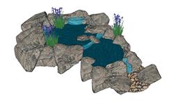景观石头水池SU模型