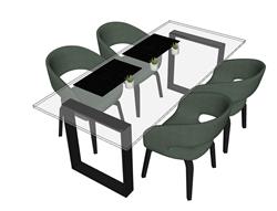 玻璃的餐桌椅SU模型