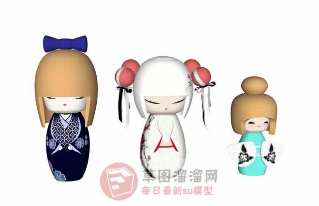 日式木偶玩具娃娃装饰品su模型费素材分享作者是【%……&*（）……】