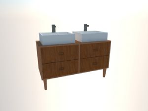 木制浴室柜双洗手池浴室柜家具SU模型
