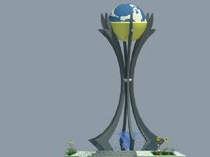 地球雕塑喷泉SU模型