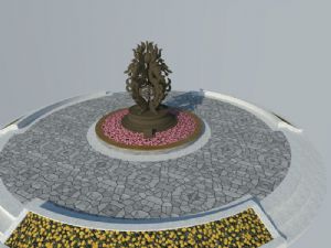 中式景观雕塑小品圆形花圃SU模型