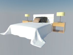 双人床铺-桌灯台灯-枕头-床头柜