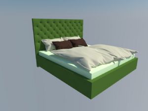 绿色双人床-床铺-枕头-被子SU模型