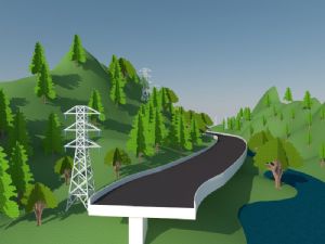 山坡-松树-高压电线塔-公路SKP模型